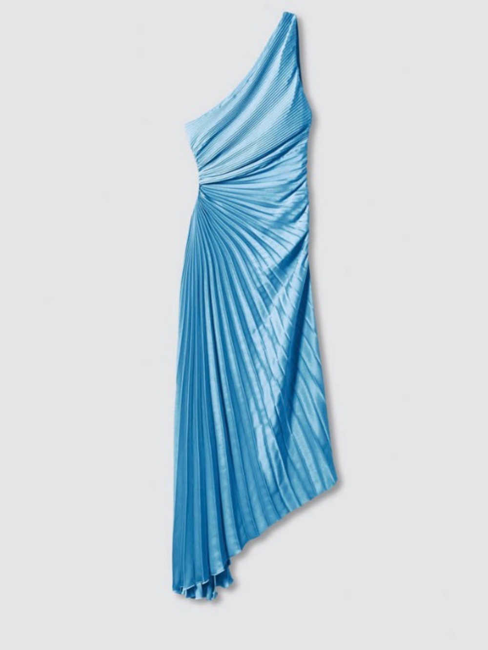 One-Shoulder Asymmetrical Pleated Light Blue Event Dress (Women’s XL)